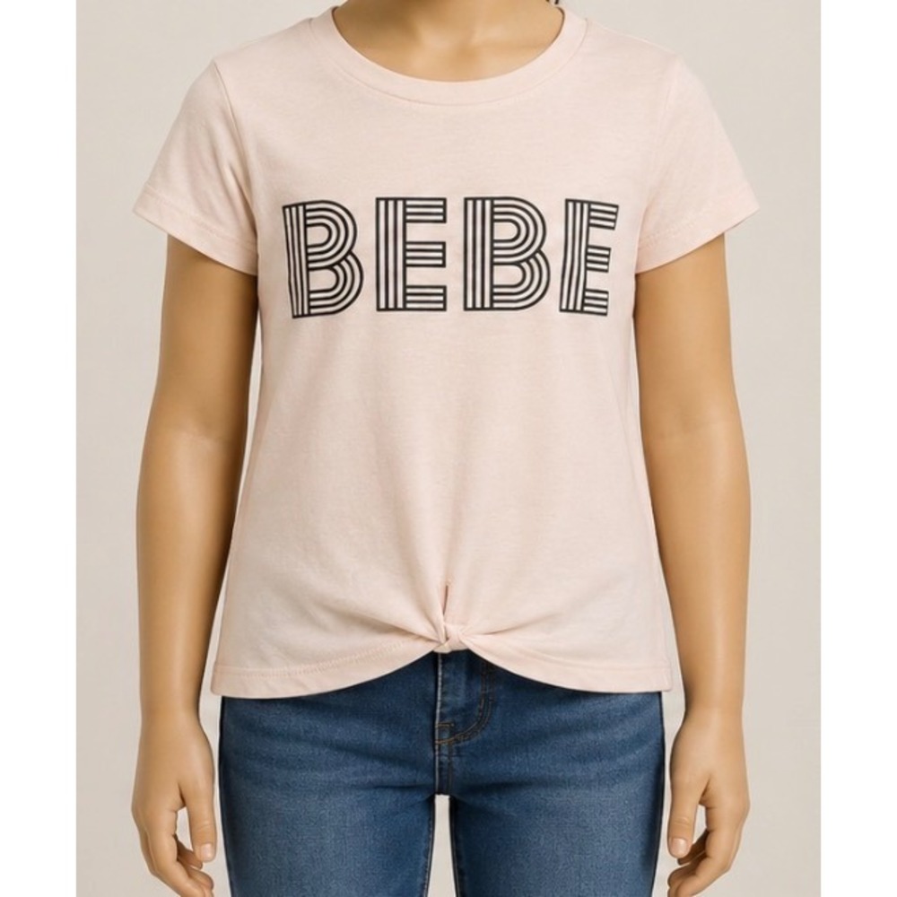 Bebe Sport Girls Pink Graphic Logo Front Tie T-Shirt Size S 7/8